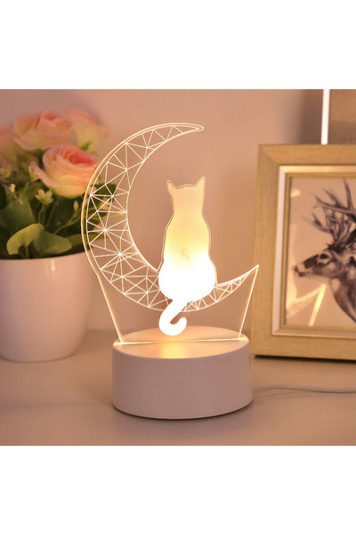 Choice YELLOW WHITE 1pc Moon Cat 3D Night Light, USB Desk Lamp, Bedroom and D...