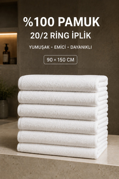 MEŞELİ TEKSTİL 6 Pieces White 100% Cotton Hotel Bath Towels 90X150 cm