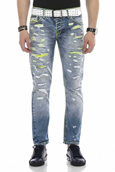 Cipo&Baxx Cd605 neon green ripped ice blue men's jean pants