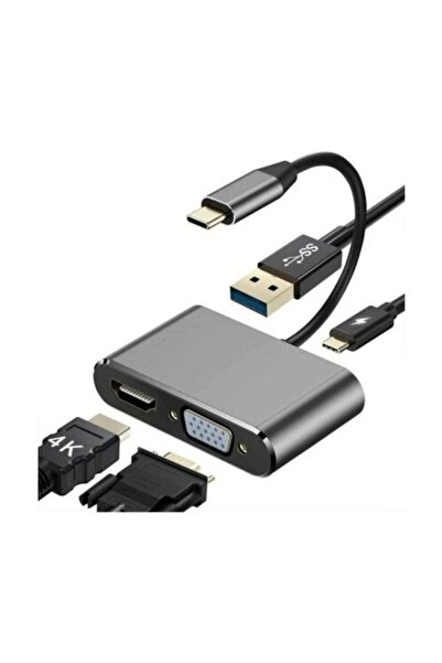 Blue Wings 4in1 Type-c™ To 4k Ultra Hd Hdmı/ Vga/ Pd Şarj/ Usb3.0 Macbook Uyu...