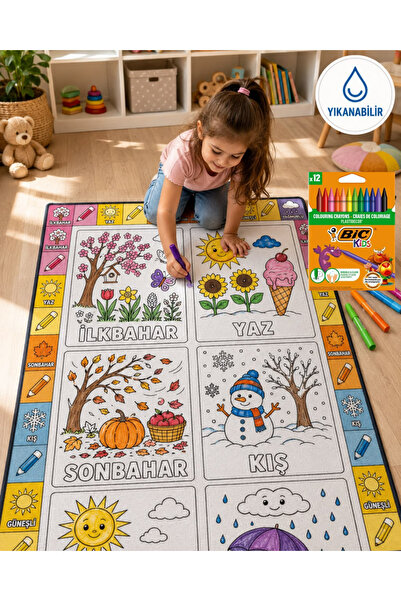 Nizal Home Eğitici Yıkanabilir Tekrar Boyanabilir Çocuk Odası Oyun Matı Boyam...