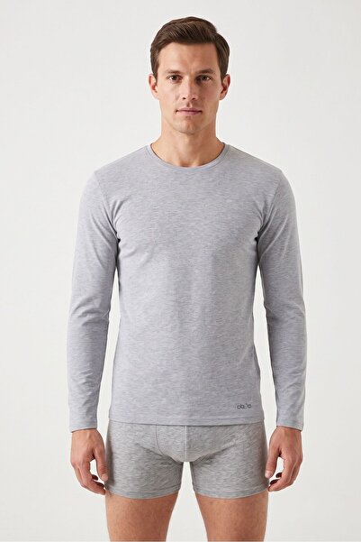 OBJE Gray Lycra Cotton O-Neck Long Sleeve Undershirt