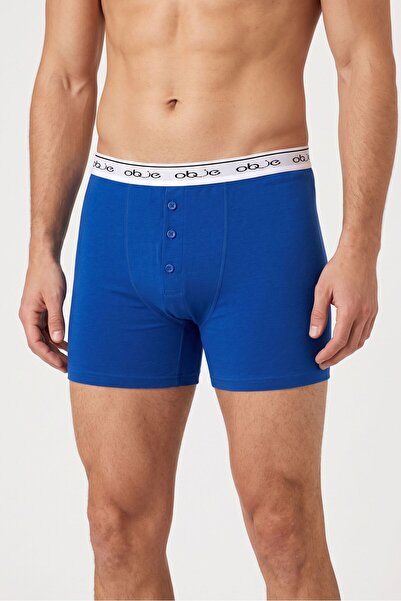 OBJE Men's Cobalt Blue External Elastic Three Button Boxer