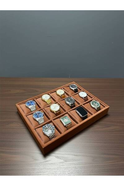 İmpala Kutu Watch and Jewelry Stand with 12 Compartments, Suede Fabric Coveri...