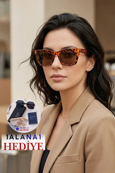 Lozzo Women's Leopard Frame Square Uv400 Sunglasses 23014 C2 Orange