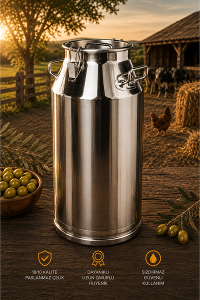Favo Agro Paslanmaz Çelik Kapaklı Süt Güğümü (Klipsli) - 50 Litre