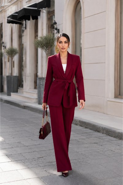 spirituel Women's Double-Belted Blazer Jacket and Trousers Set