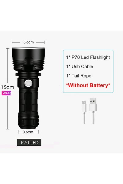 Choice PJ-P70-No Battery Tactical Torch High Power XHP70 LED Flashlight USB R...