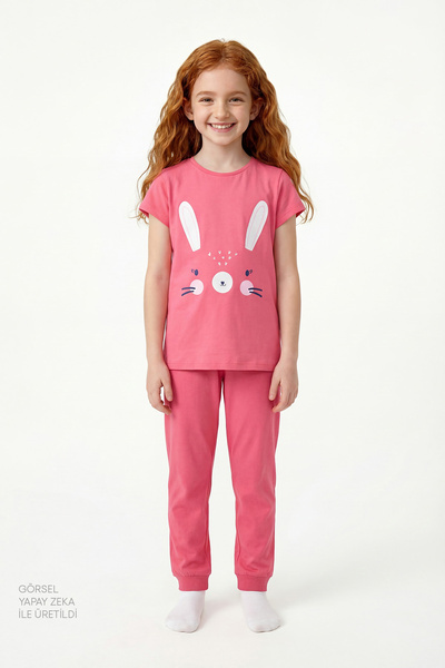 Penti Girl's Pink Cute Rabbit 2-Piece Pajama Set