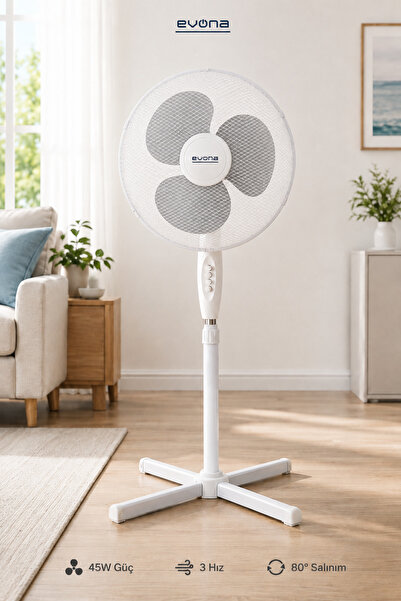 evona 16 İnç Ayaklı Vantilatör Serinletici Soğutucu Fan 45W 3 Kademeli 80° Sa...