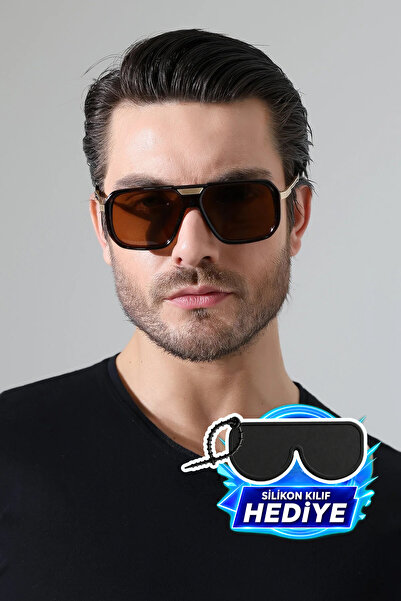 MİLANO KORS Men's Brown Gold Detailed Frame Brown Glass Sunglasses