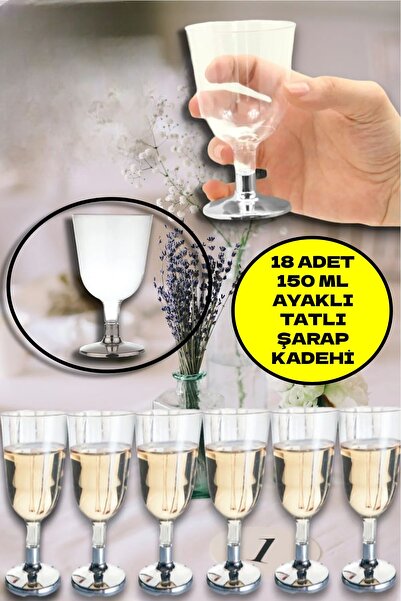 Open Home Concept 18'li Plastik Gümüş Ayaklı Tatlı Ve Şarap Kadehi Parti Team...