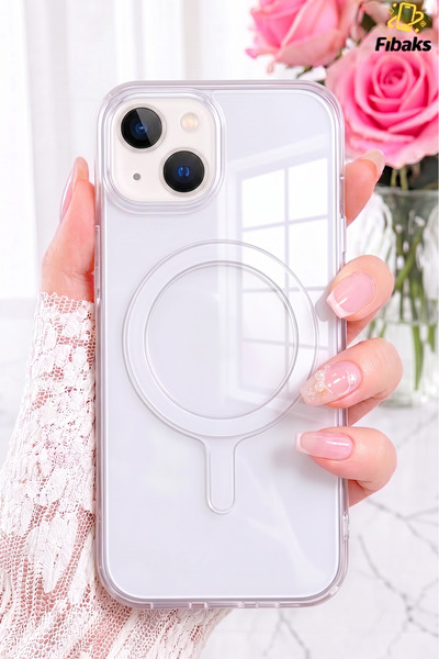 Fibaks (İçi ve Dışı Jelatinli) iPhone 13/14/15 Kılıf Kablosuz Şarj Magsafe Wireless Köşe Koruma Darbe Emici