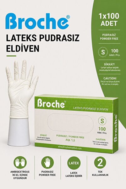 Broche LATEKS PUDRASIZ MUAYENE ELDİVENİ S BEDEN 100 ADET