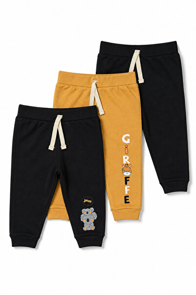 Divonette Baby Boy Set of 3 100% Cotton Elastic Waist Patterned Sweatpants