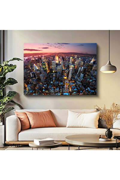 Yatay Kanvas Tablo New York Manhattan Şehir Manzarası Şehir Mimari Tablo Ev Ofis Duvar Dekoru