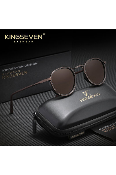 Choice1 Brown KINGSEVEN Vintage Sunglasses Driving Outdoor Round Frame Men Wo...