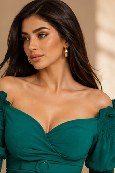Stylish Fashion Stylish Fashion Turkish Midi Off Shoulder Green Dress