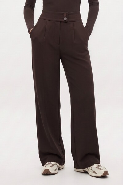Ritnice Lycra Series Move Double Buttoned Stretchy Brown Palazzo Pants