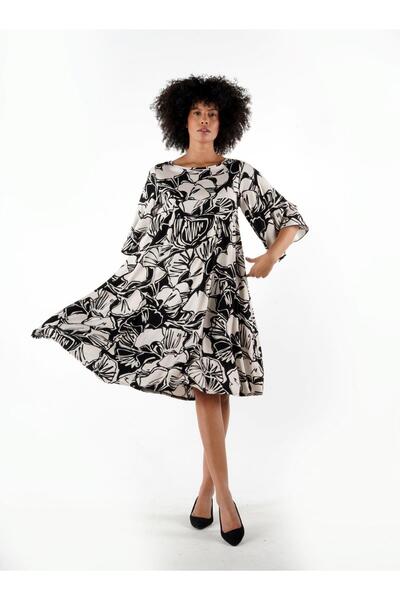 ALEXANDERGARDI Desenli Bat Sleeve Comfortable Fit Dress (B24-00221)