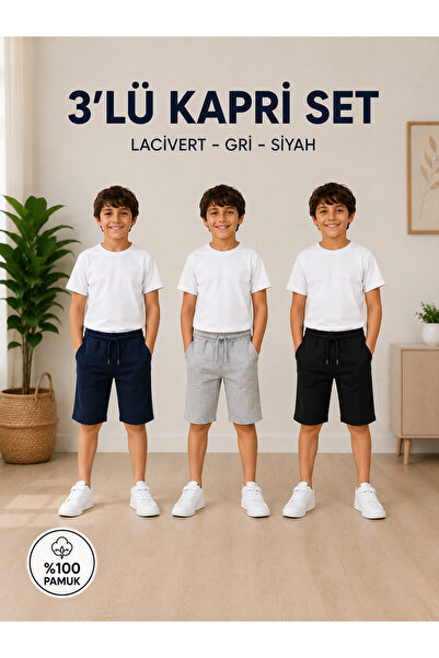 Lovexi 3-Piece Capri Set Black Navy Blue Gray (3-12 Years)