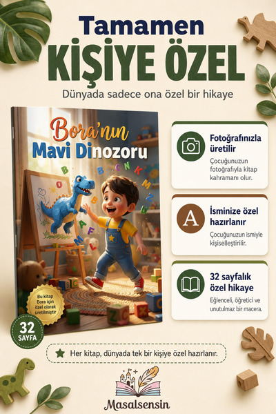 MasalSensin Kişiye Özel Dinozor Çocuk Kitabı - İsme Özel 32 Sayfa Hediyelik M...