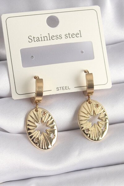 Skygo 316L Steel Gold Color Pole Star Engraved Women's Earrings - Tj-Bkp9696