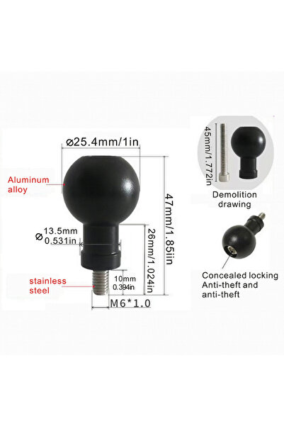 choice2 25.4mm M6 Aluminum 17mm/25.4mm Ball Head Adapter to M6 M8 M10 Bolt fo...