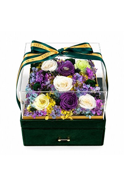 velve Aranjament floral de lux cu 11 trandafiri criogenati in cutie catifea v...