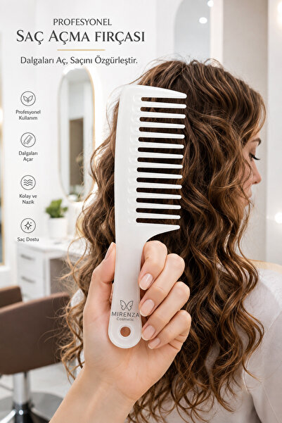 mirenza cosmetic Beyaz Dolaşık Saç Açma Tarağı Geniş Dişli Dolaşık Çözme Bukl...