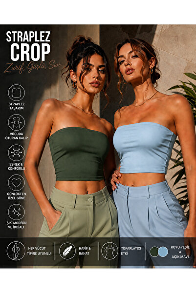 Olyssia Damski dwuczęściowy zestaw: ciemnozielony i jasnoniebieski crop top b...