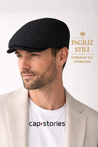 Capstories Black Men's Cap Hat – Spring Summer Fall Season British Style (Pea...