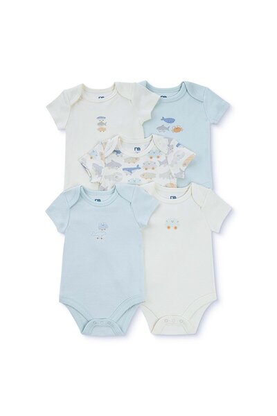 MOTHERCARE Erkek Bebek 5li Body Hayvan Baskılı Çıtçıtlı Zarf Yaka Long Sleeve