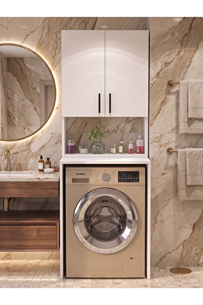 BAYOLD MOBİLYA WOOD ÇAMAŞIR MAKİNE DOLABI ÇOK AMAÇLI DOLAP BANYO KİLER BEYAZ