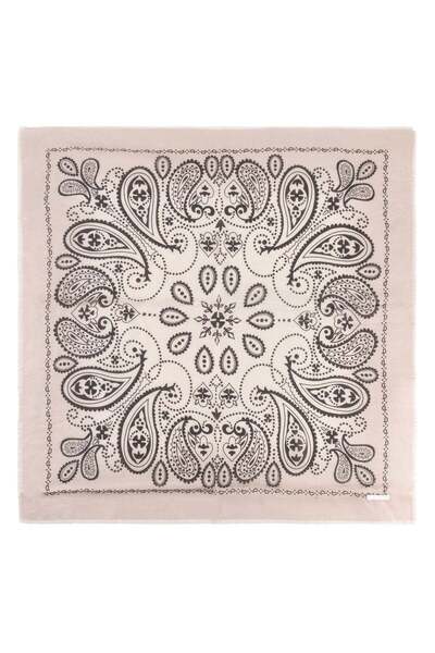 Silk and Cashmere Beyaz Jas İpekli Baskılı Kare Şal 70x70 cm
