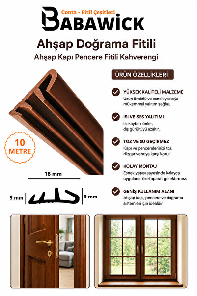 BABAWİCK Ahşap Doğrama Fitili Ahşap Kapı Pencere Fitili Kahverengi 10 Metre