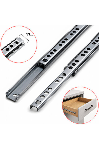 ALETÇANTAM 17mm Teleskopik Ince Çekmece Rayı - 34cm (2 Parça Set)