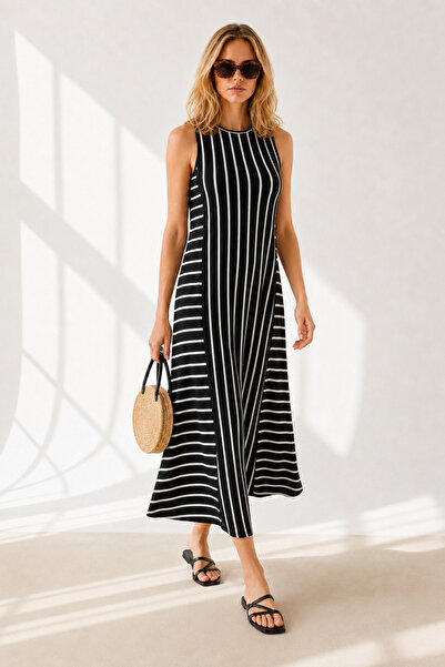 Olalook Women's Black Striped Long Casual Dress ELB-19001075