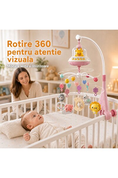 LittleDomi Carusel Muzical Reincarcabil pentru Patut Bebelusi LittleDomi®, Control prin Telecomanda