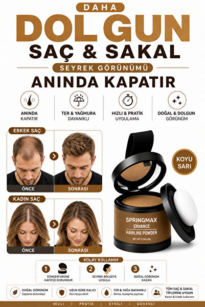 SPRİNGMAX Yeni Nesil Saç Dolgunlaştırıcı Saç Kapatıcı Koyu Sarı Boya Pudra | ...