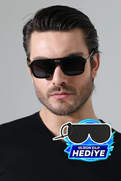 MİLANO KORS Men's Black Frame Black Glass Metal Edge Detail Sunglasses