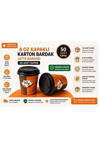 maycup 8 Oz Kapaklı Karton Bardak Latte Bardağı Karışık 50 Adet Bardak 50 Ade...