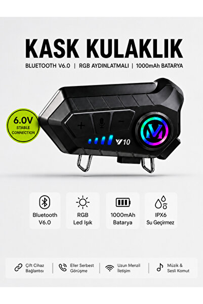 DEANB Su Geçirmez İnterkom Kask Kulaklığı Bluetooth 6.0 RGB Işık HD Stereo Ses