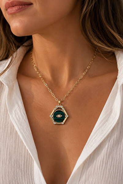 Modex Gold Color Necklace with Hexagon Figure Eye Detail (50cm)