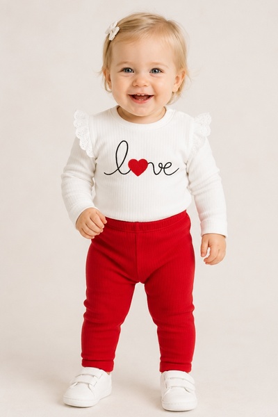 MixMax Bebe Baby Girl Love Printed Long Sleeve Bottom Top Set 100% Cotton