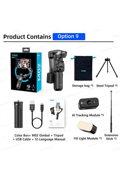 Choice7 add kit - Option 9 Handheld 3-Axis Gimbal Stabilizer for iPhone & And...