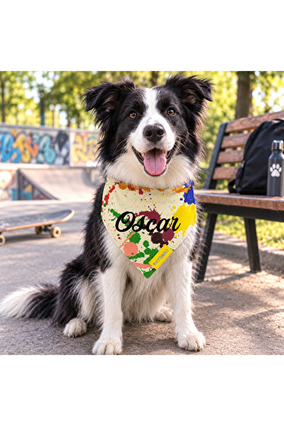 PATİMİO Isme Özel Kedi Ve Köpek Painted Tasma Fular Bandana