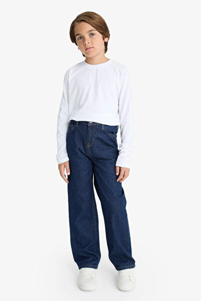 DeFacto 100% Cotton Wide Leg Straight Leg Jean Trousers for Boys F2258A825Au