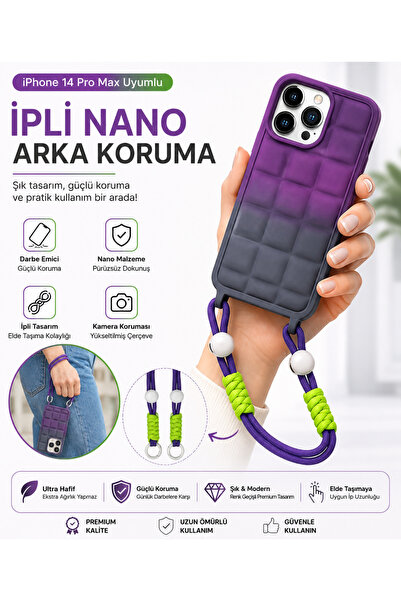 Nettech iPhone 14 Pro Max Askılı Kılıf İpli Premium Silikon Darbe Korumalı Te...