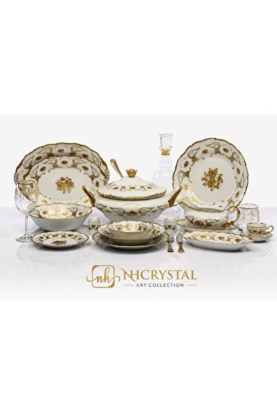 NH Art Collection MZ ÇEKOSLOVAK YEMEK TAKIMI 77 PRC. / AG842 GOLD BEYAZ